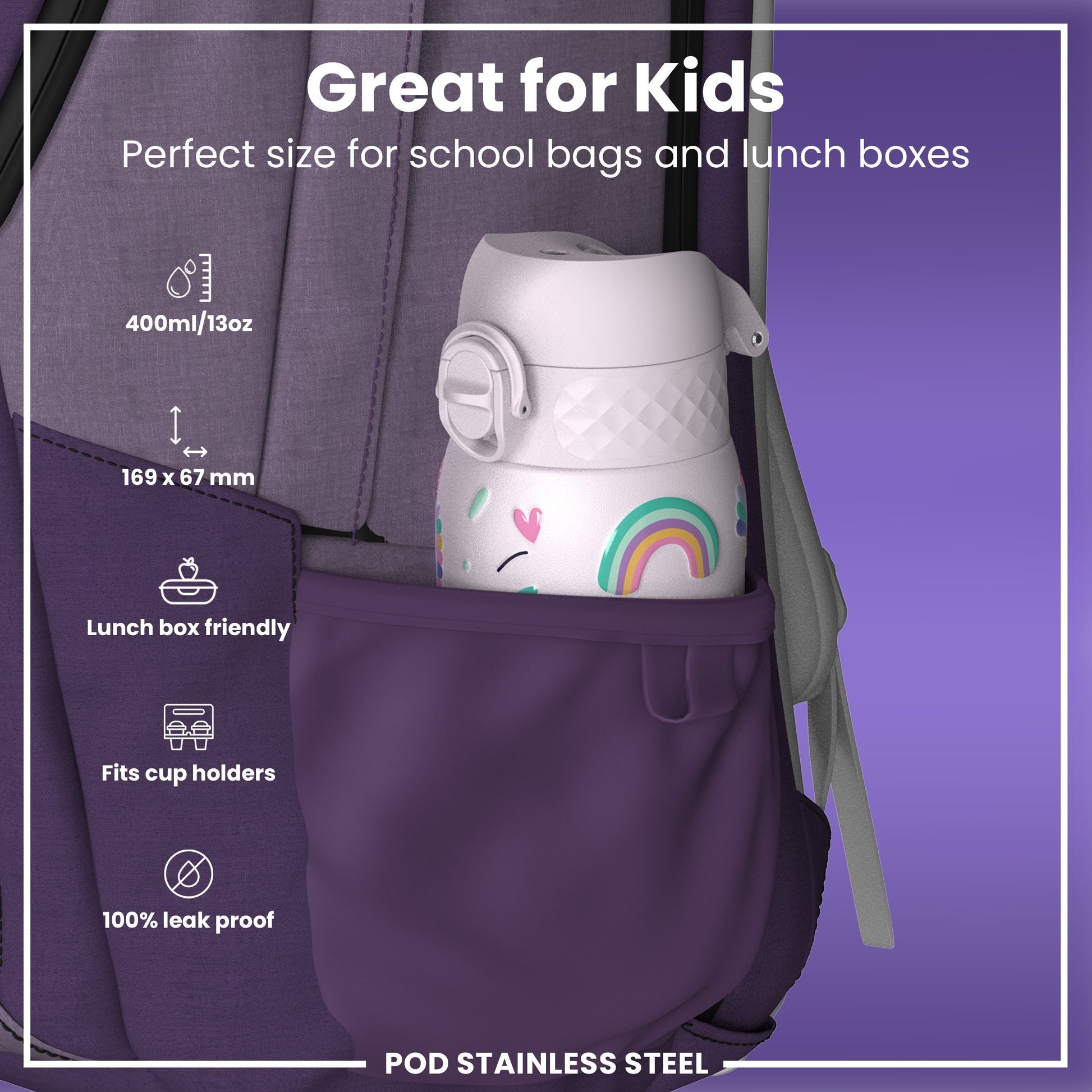 Ion8 Pod 400ml Stainless Steel Unicorns