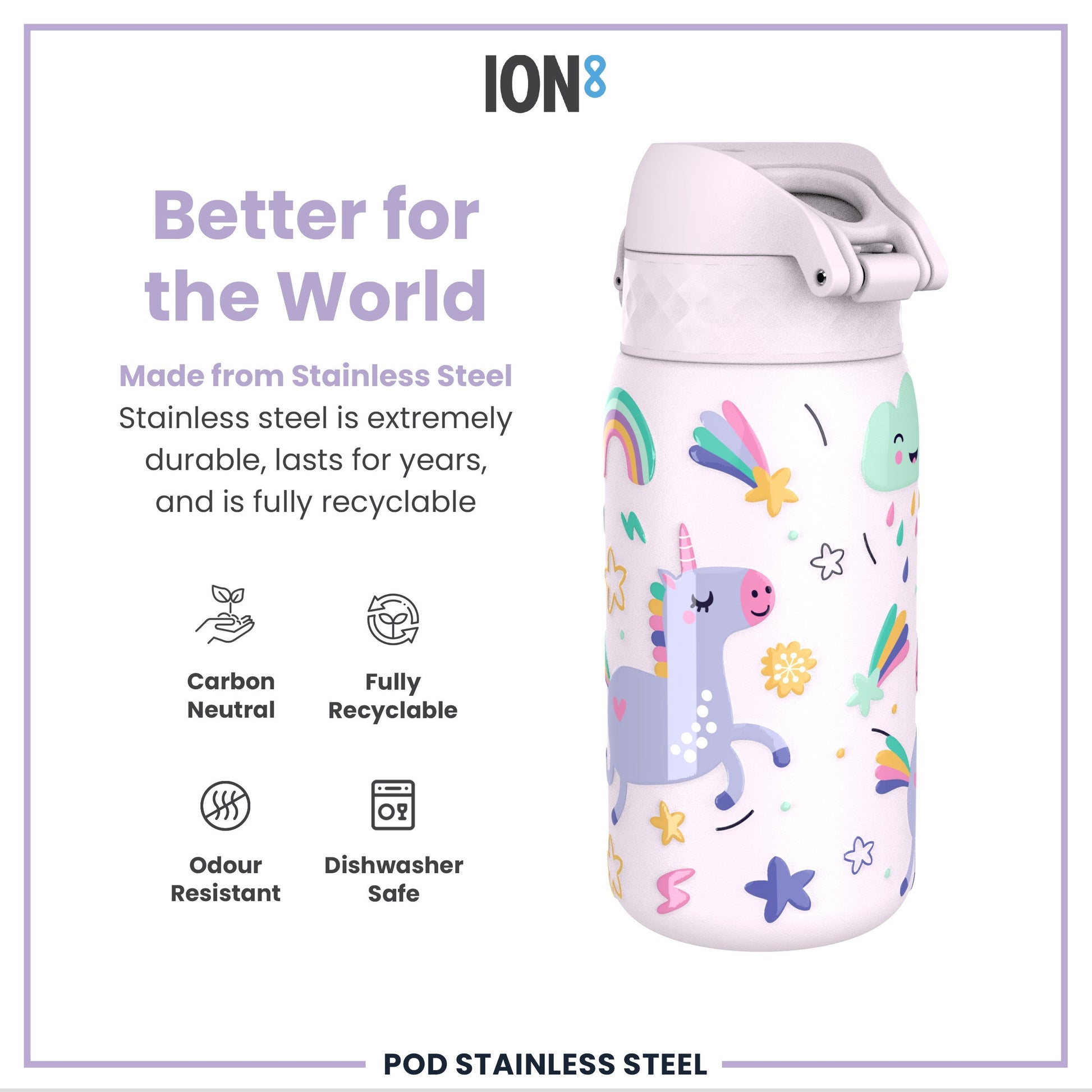 Ion8 Pod 400ml Stainless Steel Unicorns