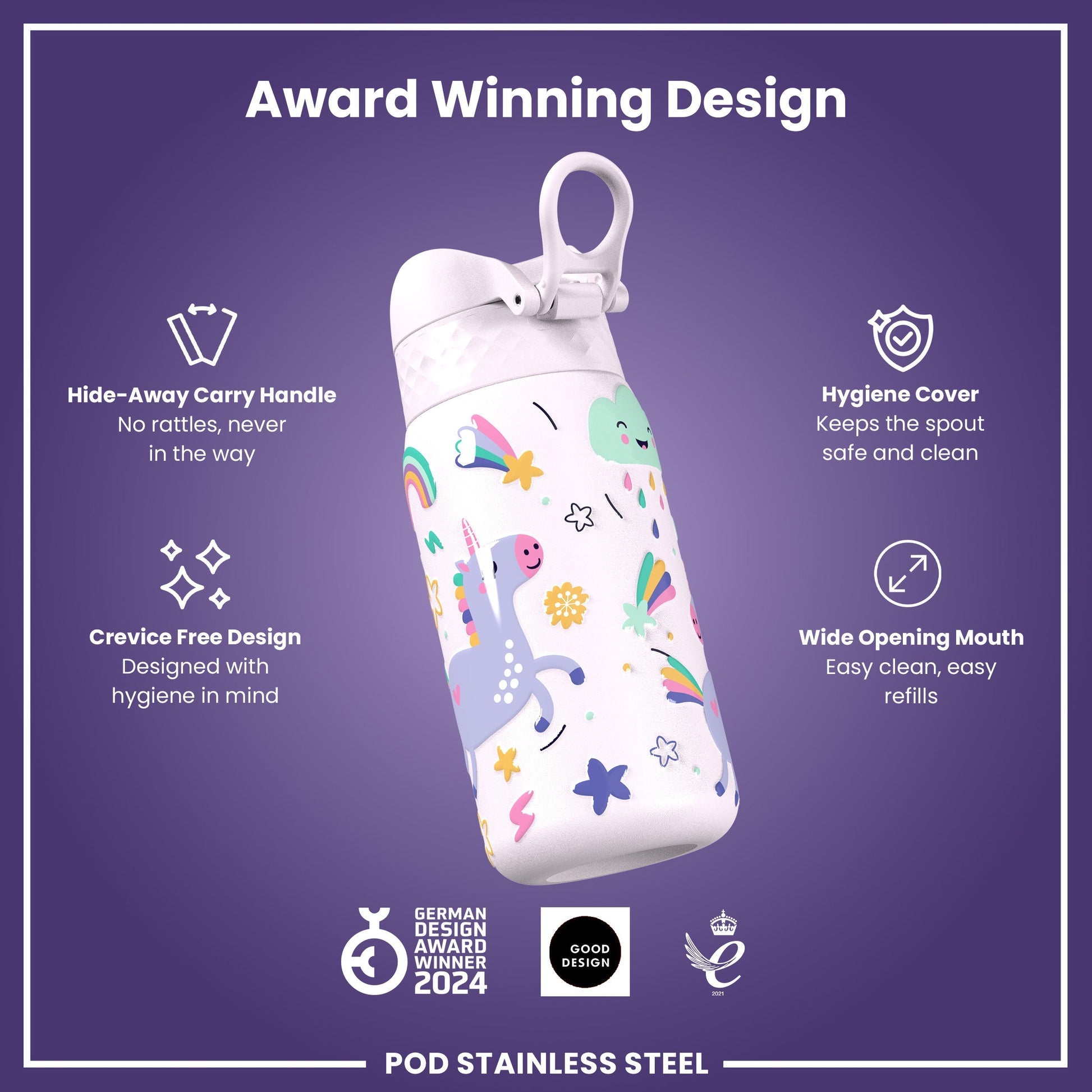 Ion8 Pod 400ml Stainless Steel Unicorns