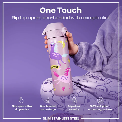 Ion8 Slim 600ml Stainless Steel Unicorns