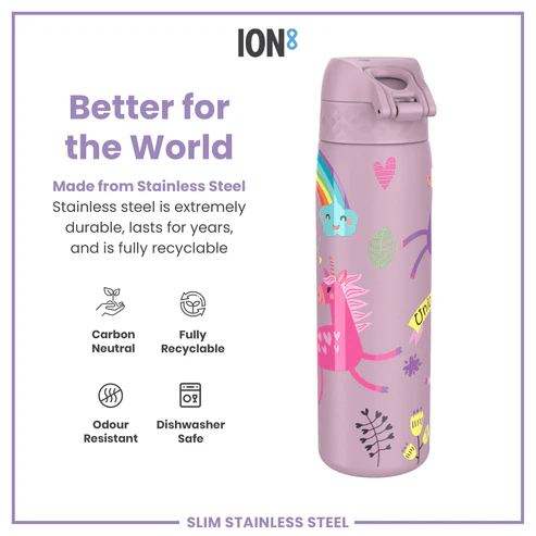 Ion8 Slim 600ml Stainless Steel Unicorns
