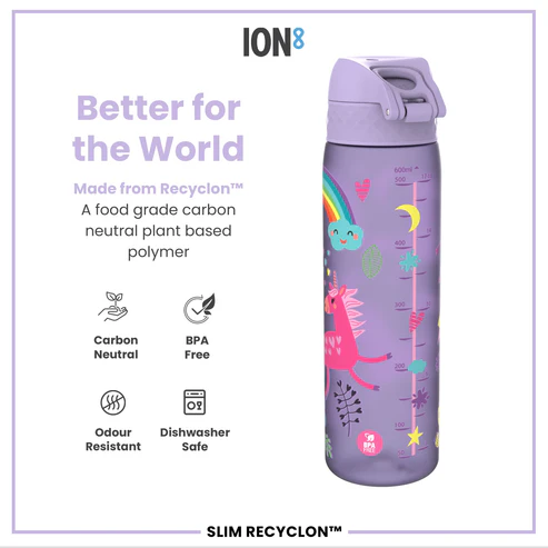 Ion8 Slim 500ml Waterbottle Unicorn