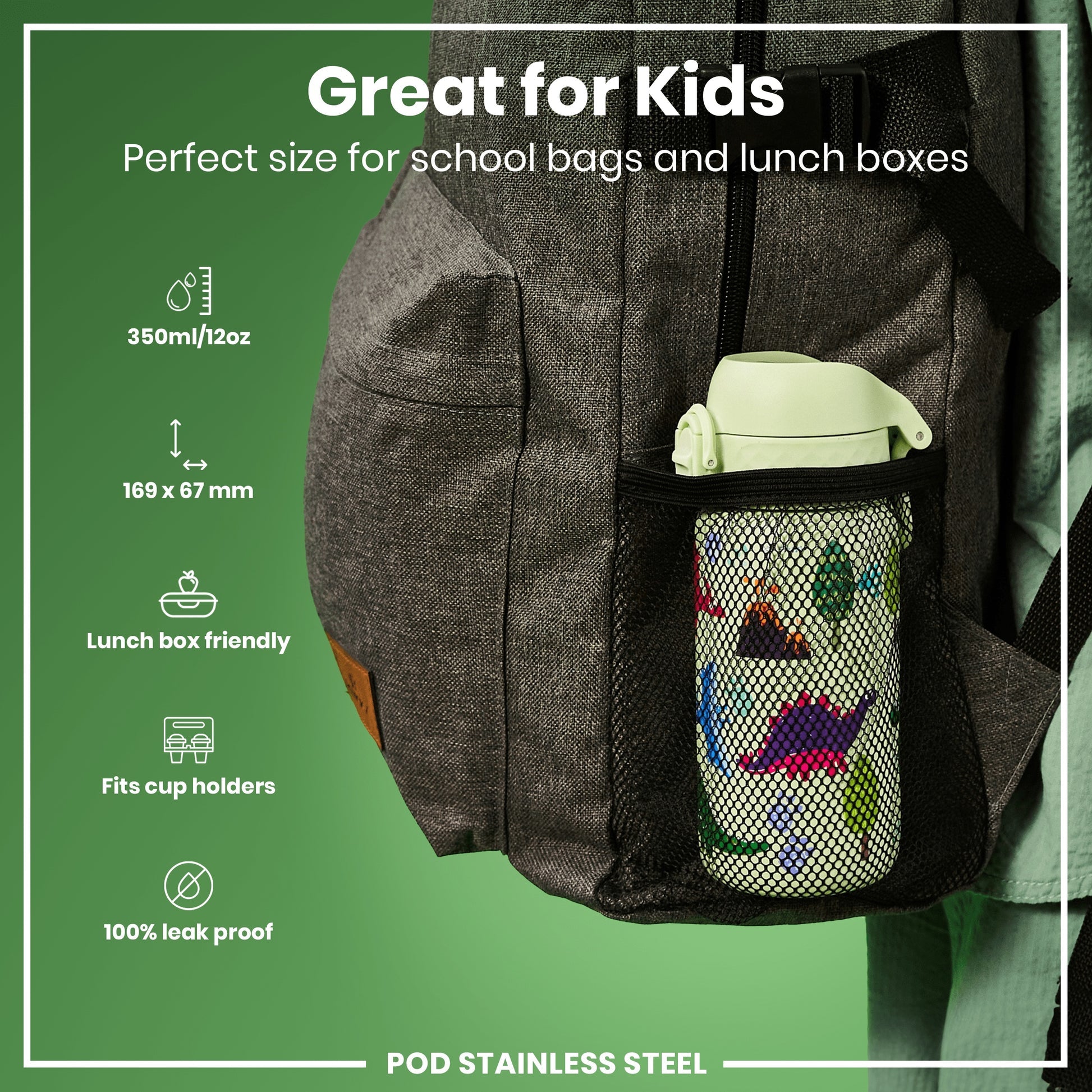 Ion8 Pod 400ml Stainless Steel Dinosaurs