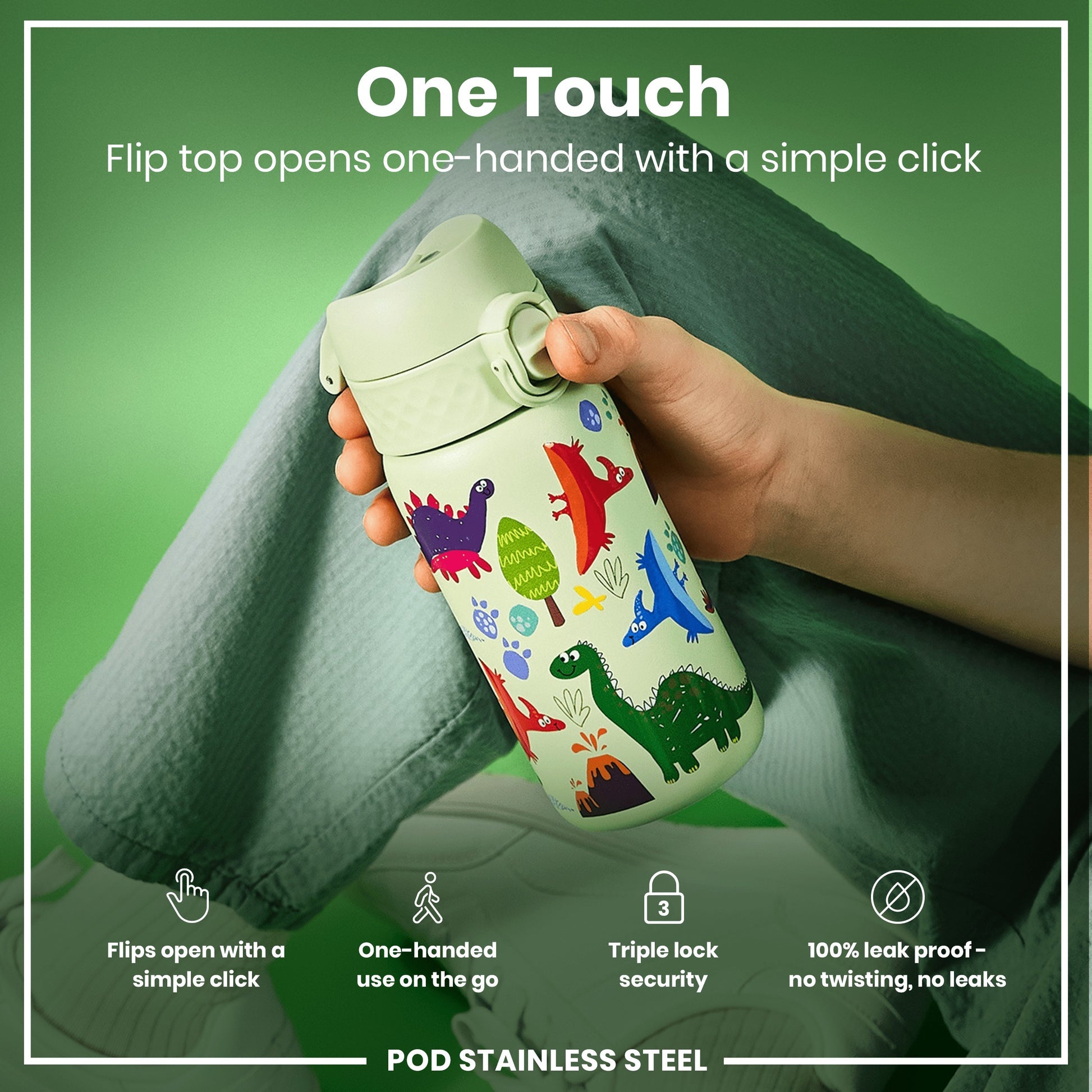Ion8 Pod 400ml Stainless Steel Dinosaurs