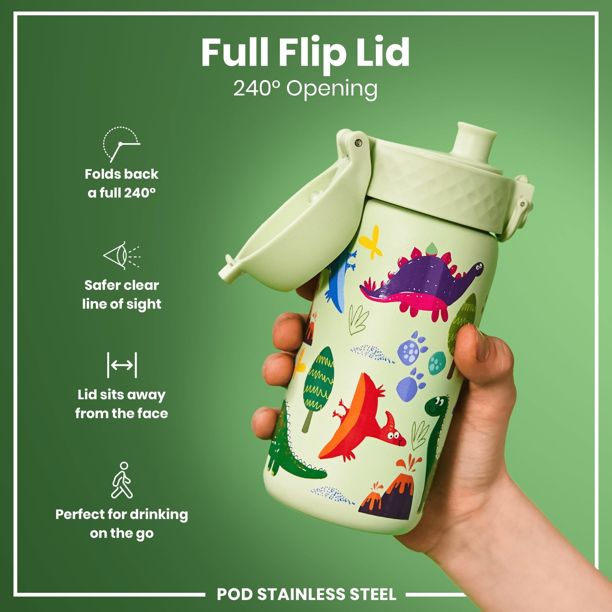 Ion8 Pod 400ml Stainless Steel Dinosaurs