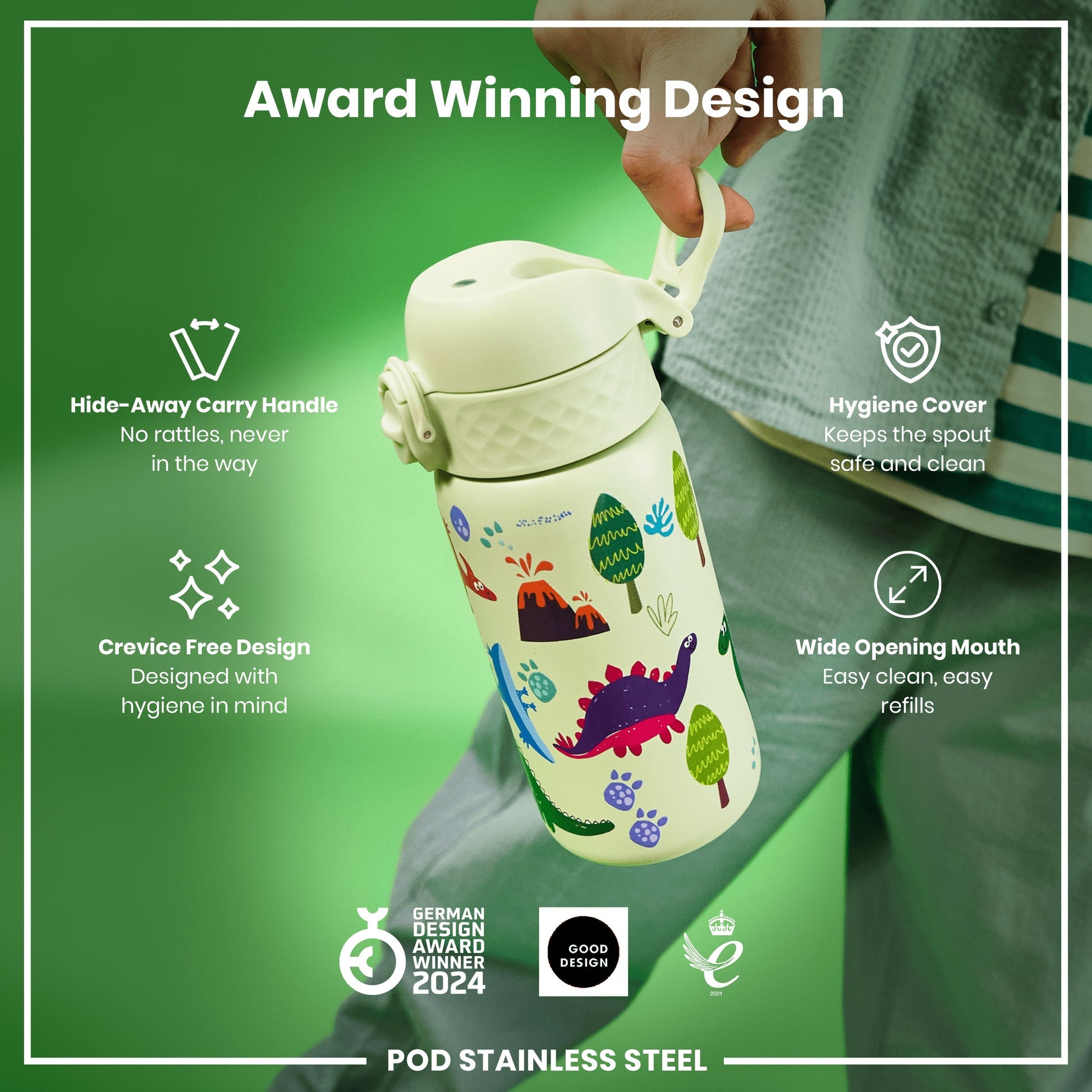 Ion8 Pod 400ml Stainless Steel Dinosaurs