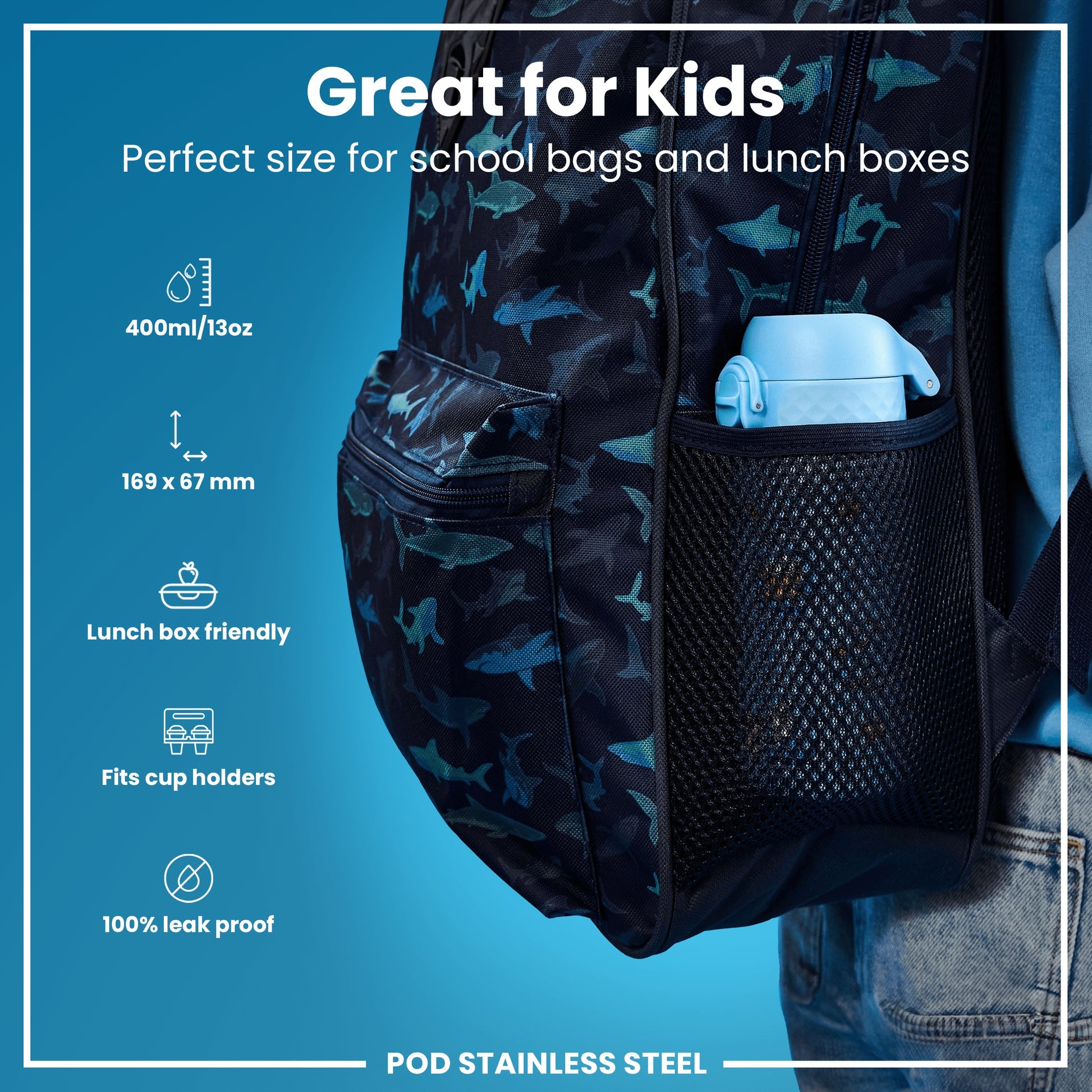 Ion8 Pod 400ml Stainless Steel Sharks