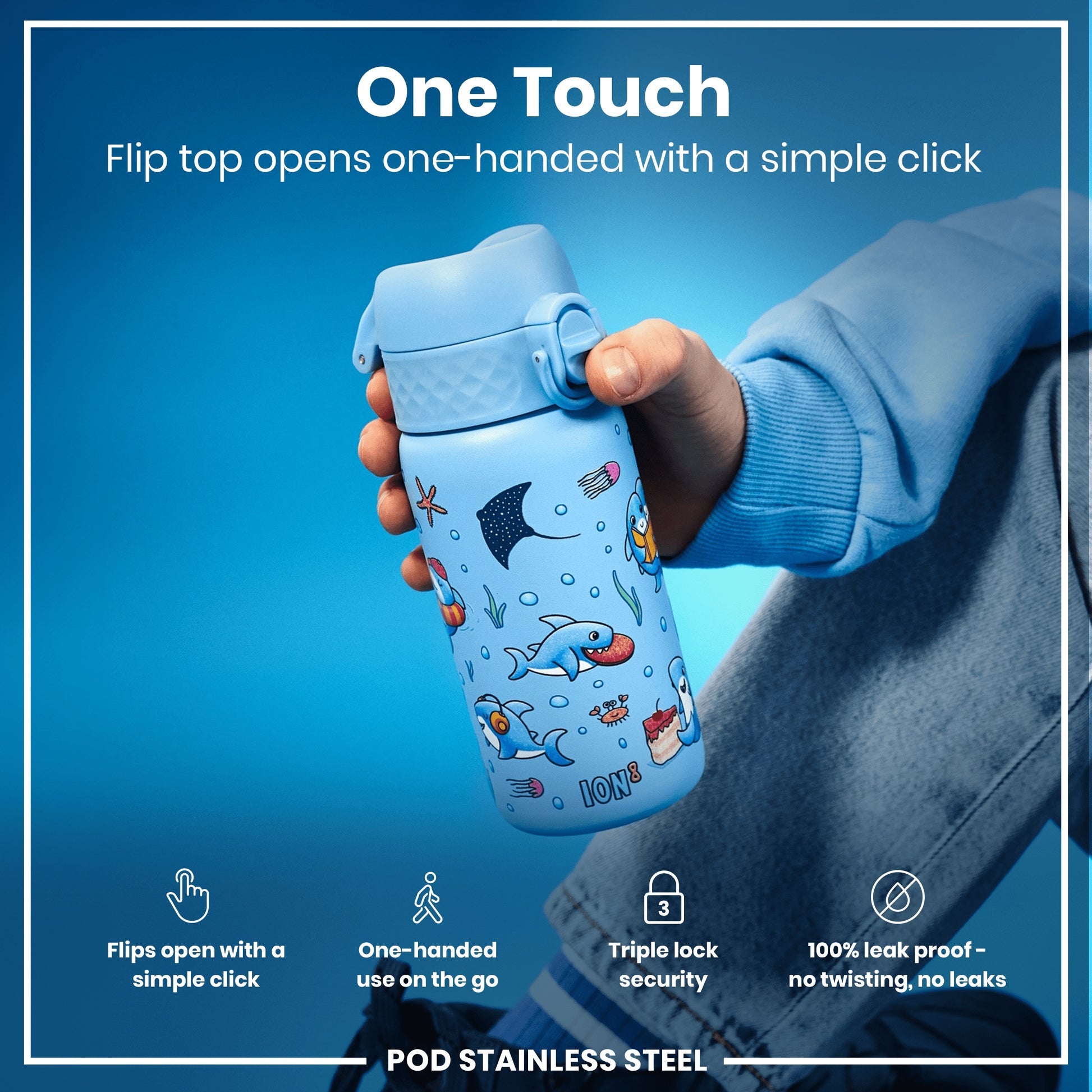 Ion8 Pod 400ml Stainless Steel Sharks