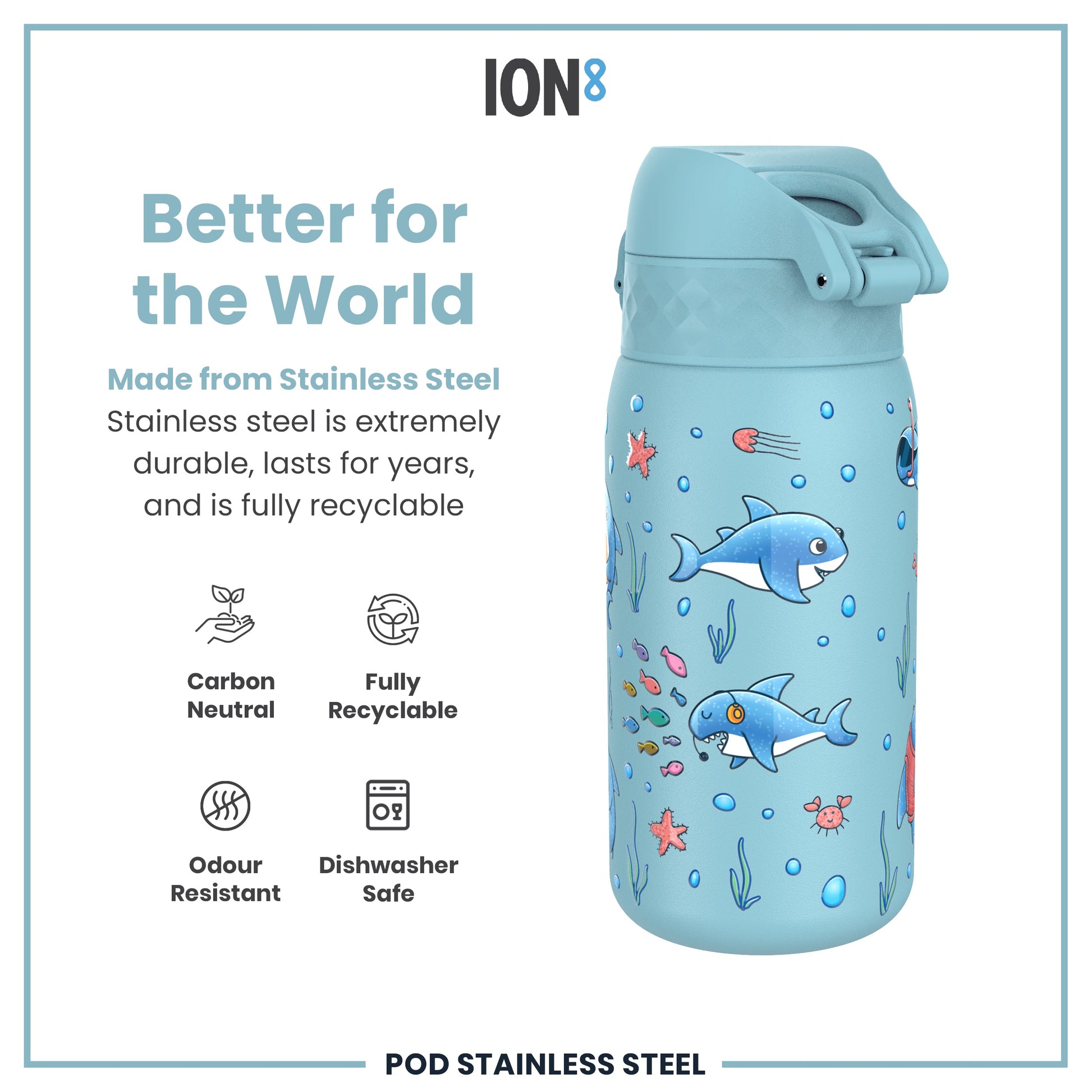 Ion8 Pod 400ml Stainless Steel Sharks