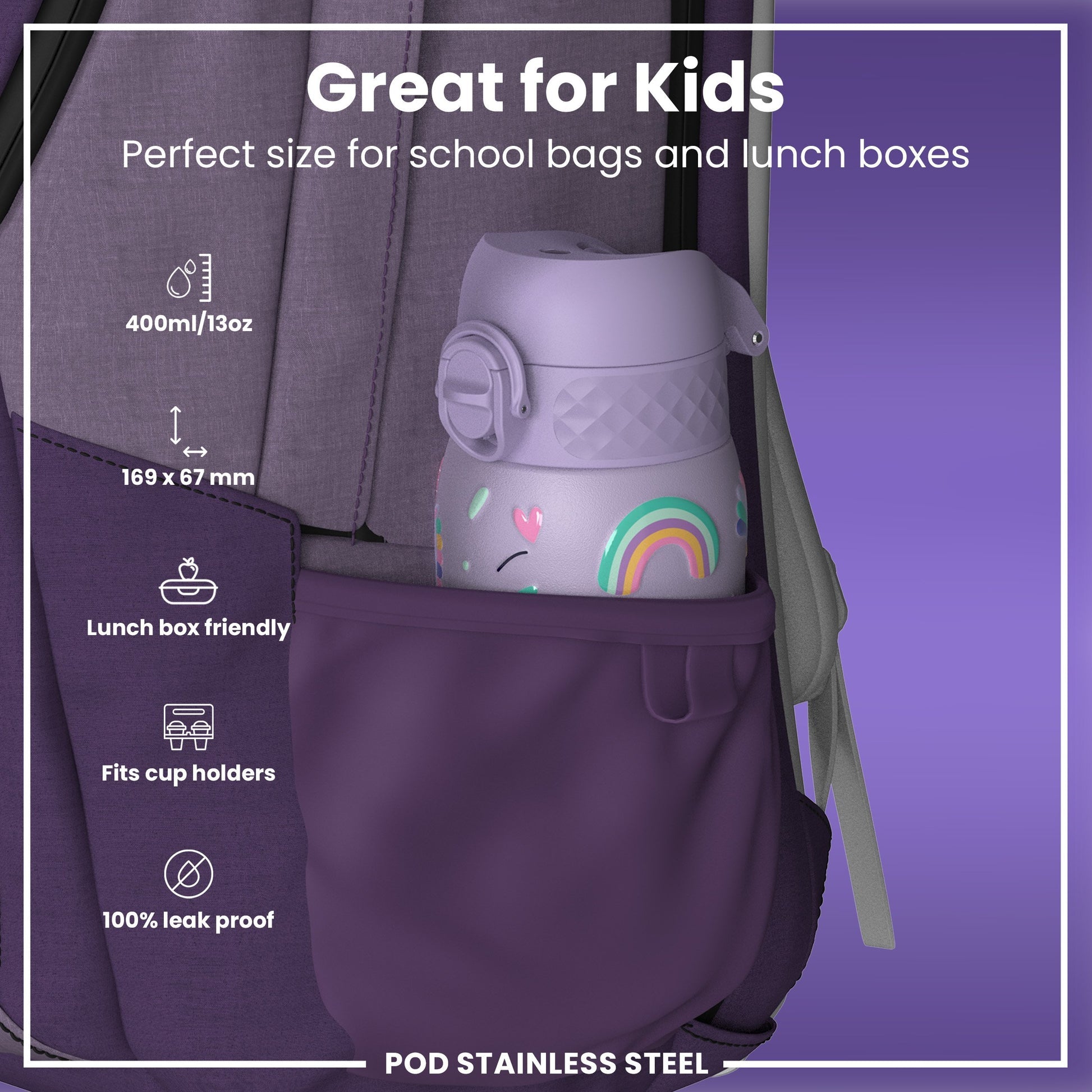 Ion8 Pod 400ml Stainless Steel Unicorn