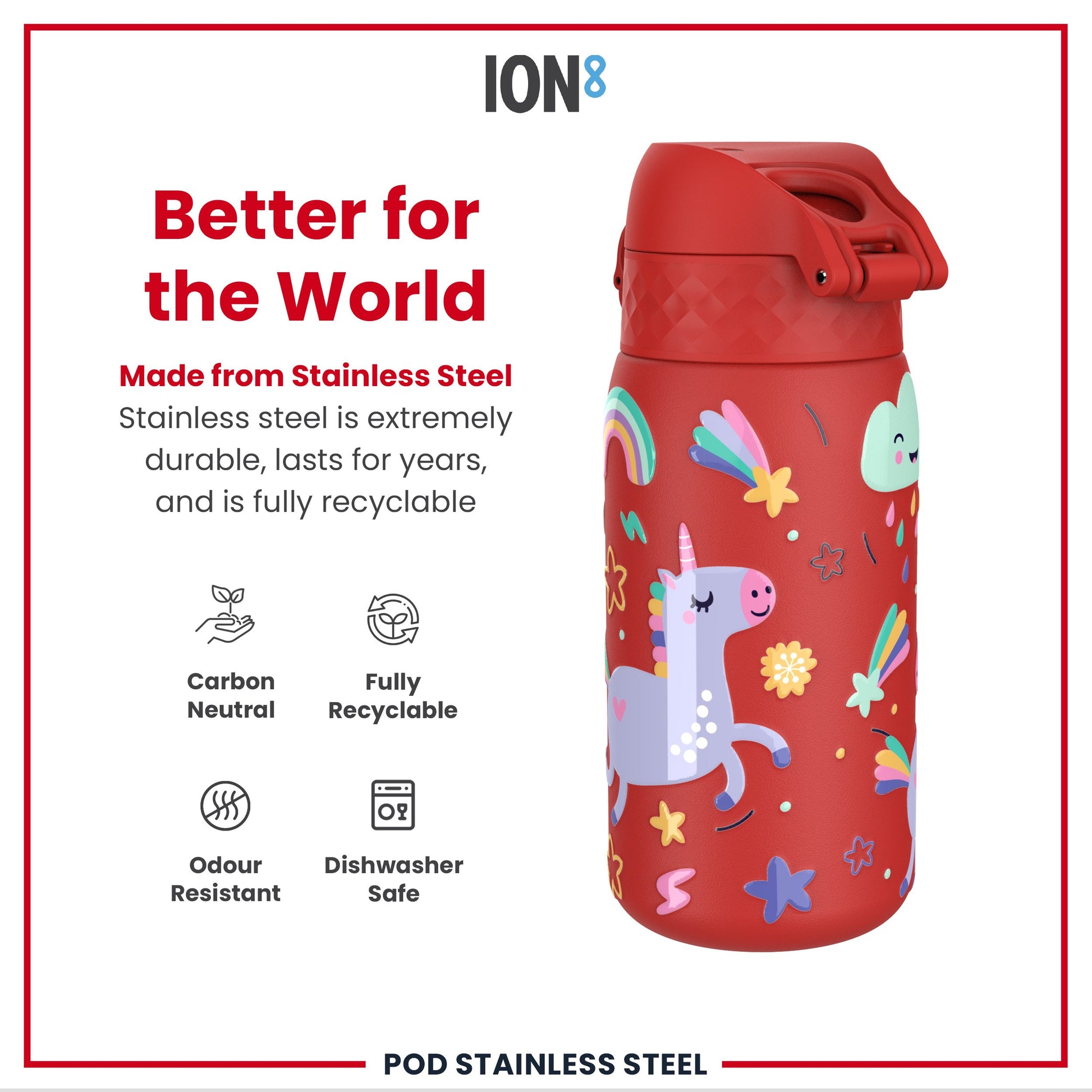 Ion8 Pod 400ml Stainless Steel Unicorn
