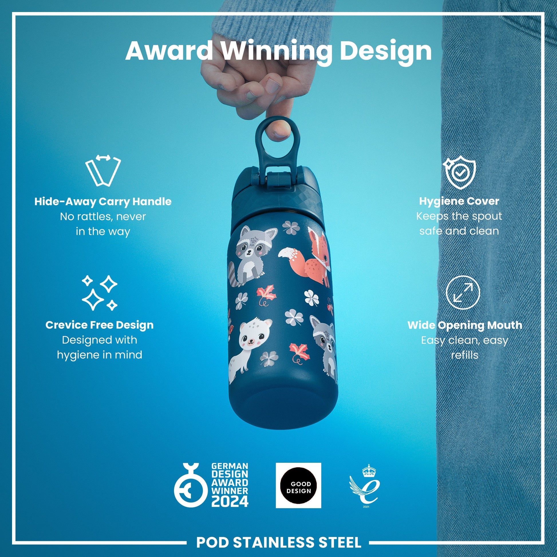 Ion8 Pod 400ml Stainless Steel Forest Animals