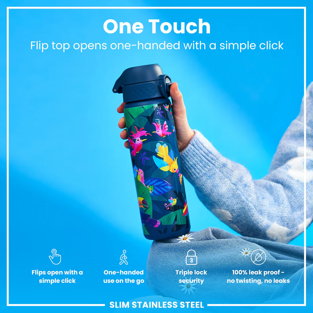 Ion8 Slim 600ml Stainless Steel Exotic Birds