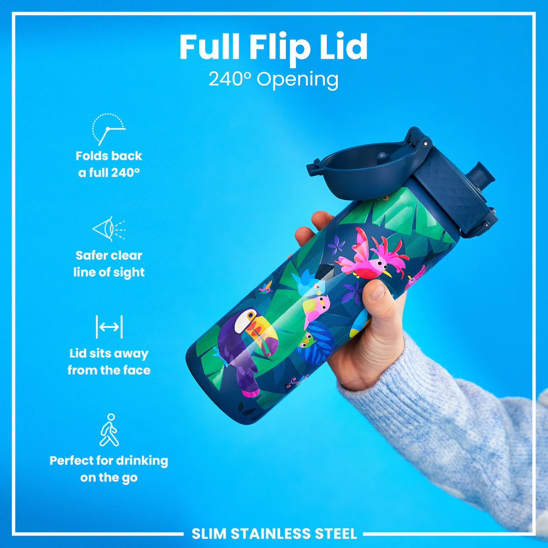 Ion8 Slim 600ml Stainless Steel Exotic Birds