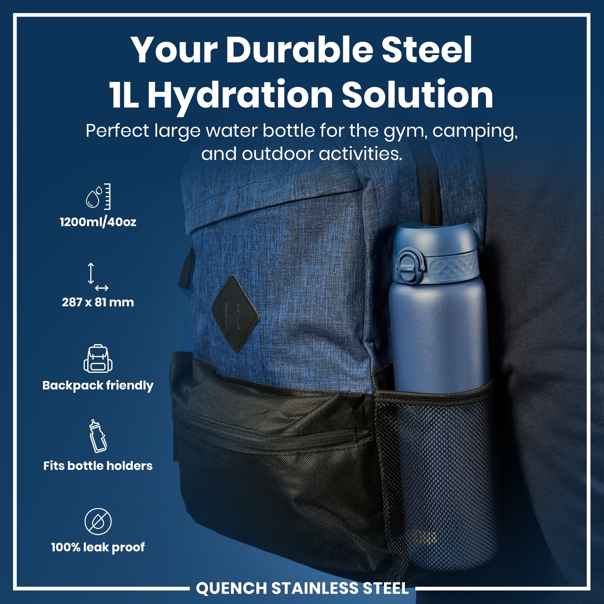 Ion8 Quench 1200ml Waterbottle Stainless Steel