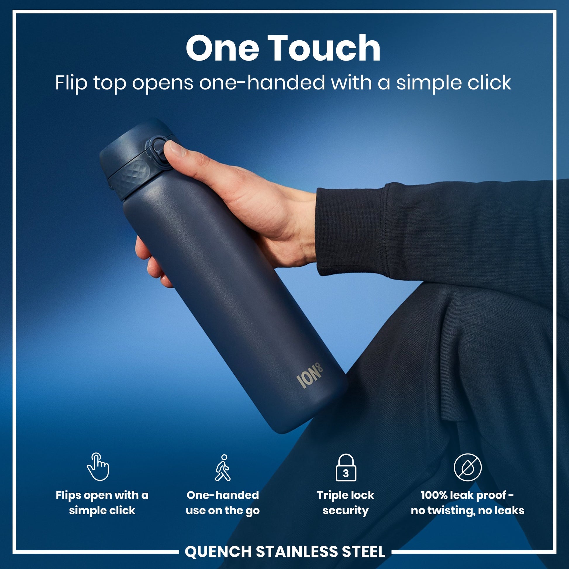 Ion8 Quench 1200ml Waterbottle Stainless Steel