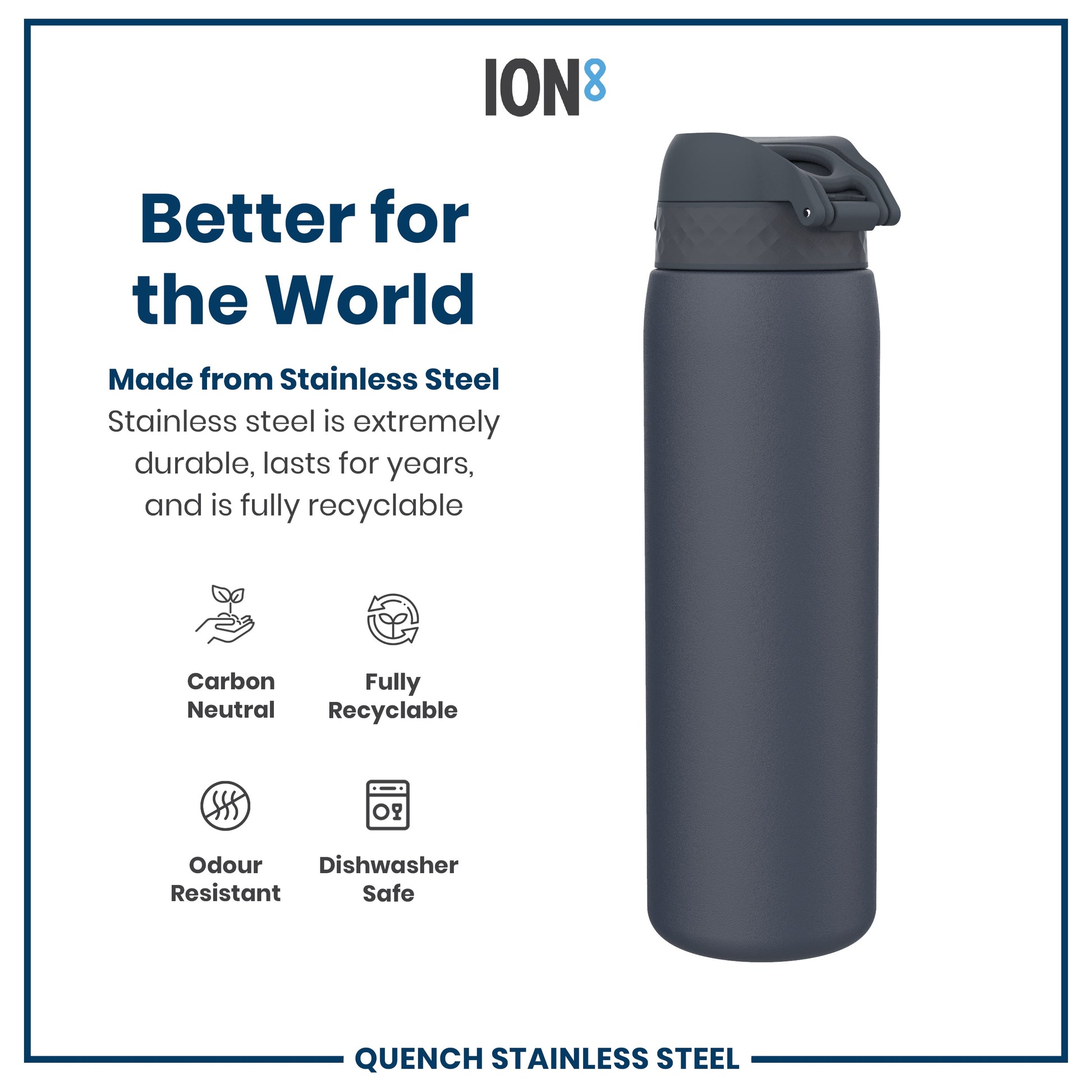 Ion8 Quench 1200ml Waterbottle Stainless Steel