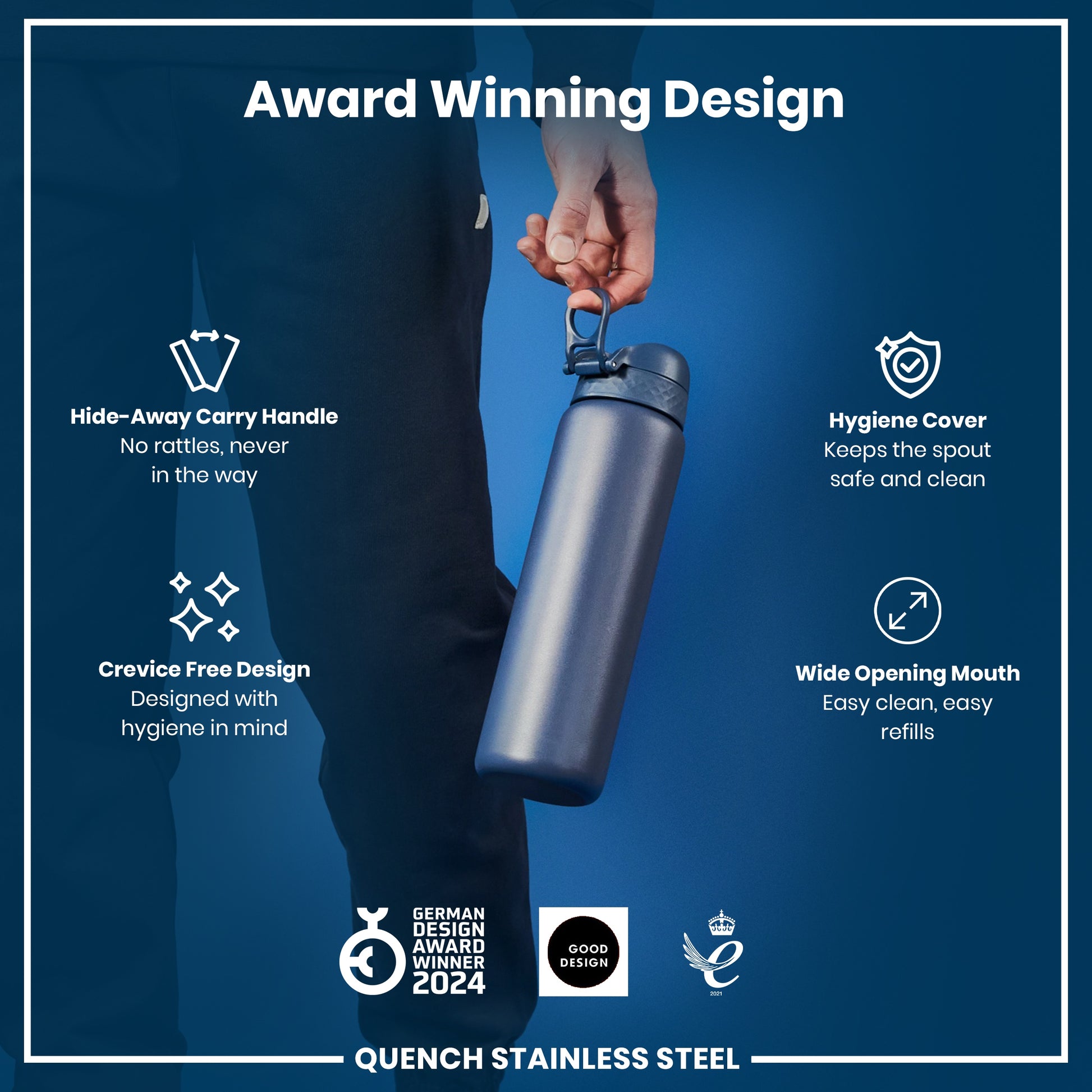 Ion8 Quench 1200ml Waterbottle Stainless Steel