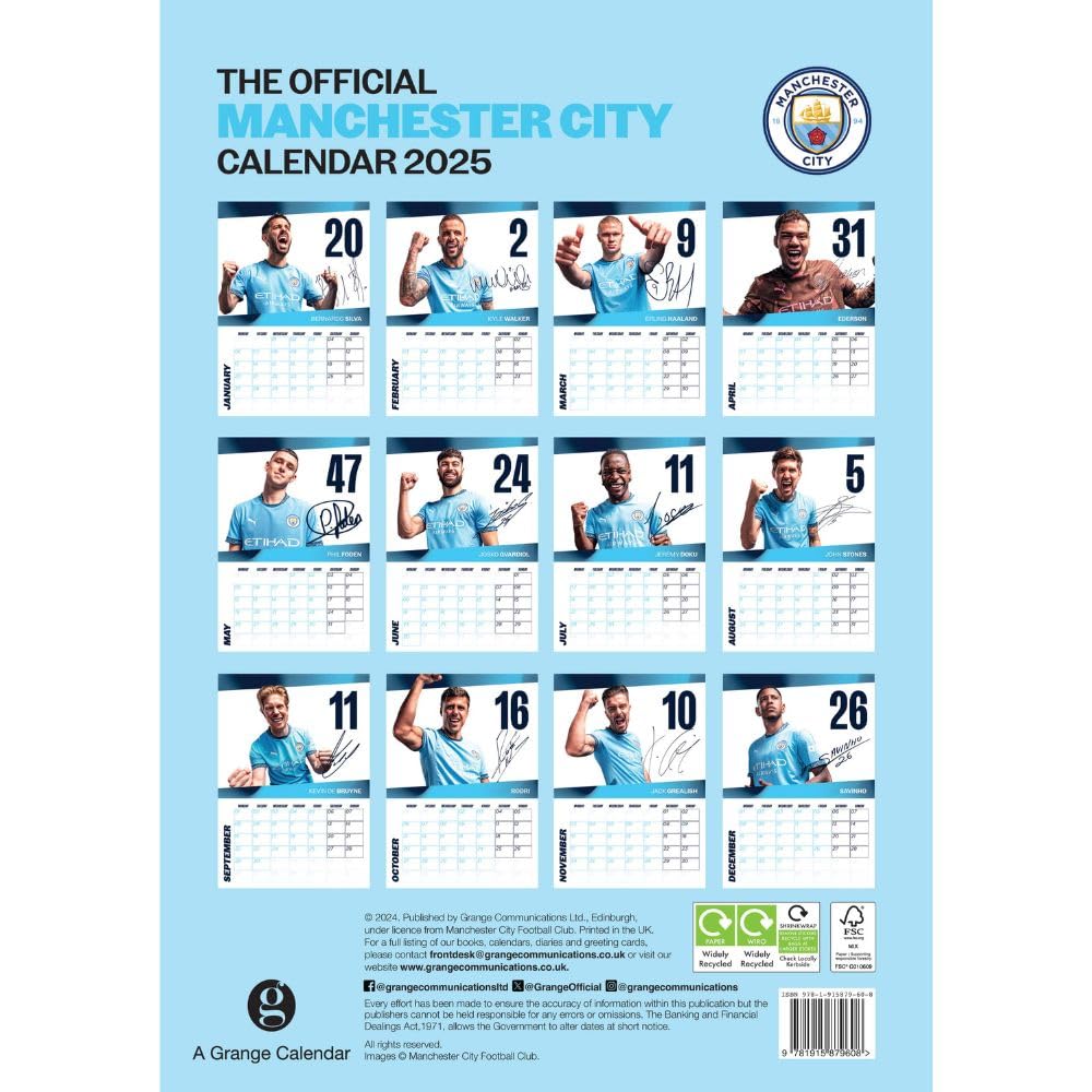 Manchester City FC Calendar 2025